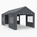 Tonnelle, 305 × 586 cm, Abri Voiture avec Bâche PE Imperméable, GOPLUS, 3 × 5, 85 × 2, 8M, Gris Foncé, Parois Latérales Amovibles