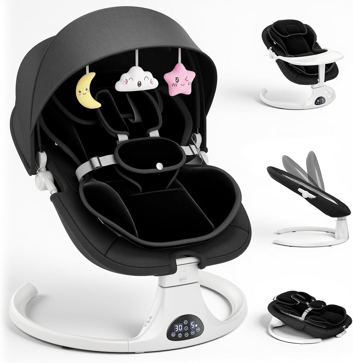 Balancelle de jardin, Balançoire pour Baby avec 3 Minuteries et 5 Vitesses, Mechprip, 3 Modes, télécommande, 12 Mélodies, 3 Options D'alimentation