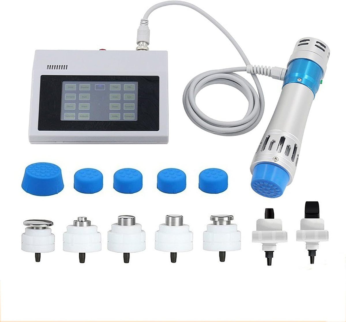LBMED Stimulateur musculaires et nerveux, Appareil Thérapie Par Ondes Choc ED Avec 1 Poignée Et 7 Sondes, 1-18Hz 10-300MJ, 8cm, réglable