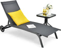 KOMFOTTEU Bain de soleil, Dossier réglable 6 Positions, Gris, portable, Chaise Longue Mobile