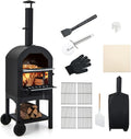 GOPLUS Four à pizza, Fours à Pizza avec 2 Roues et Housse Imperméable, Poignée Ergonomique pour Camping, 162cm, 350 °C, réglable, portable