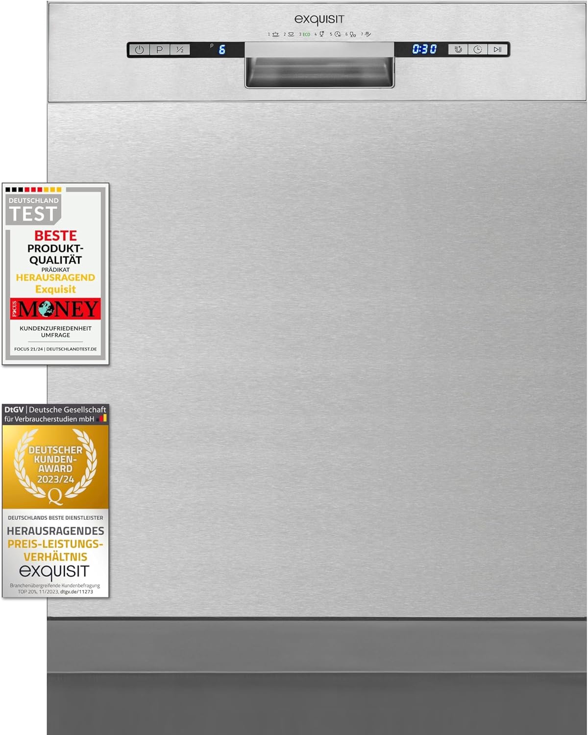 Exquisit EGSP9313-EF-030E Lave-vaisselle, 81, 5 × 59, 8 × 57, 0 cm, pliable, acier inoxydable, 11, 0 L, 70 °C, 12 couverts, 7 programmes