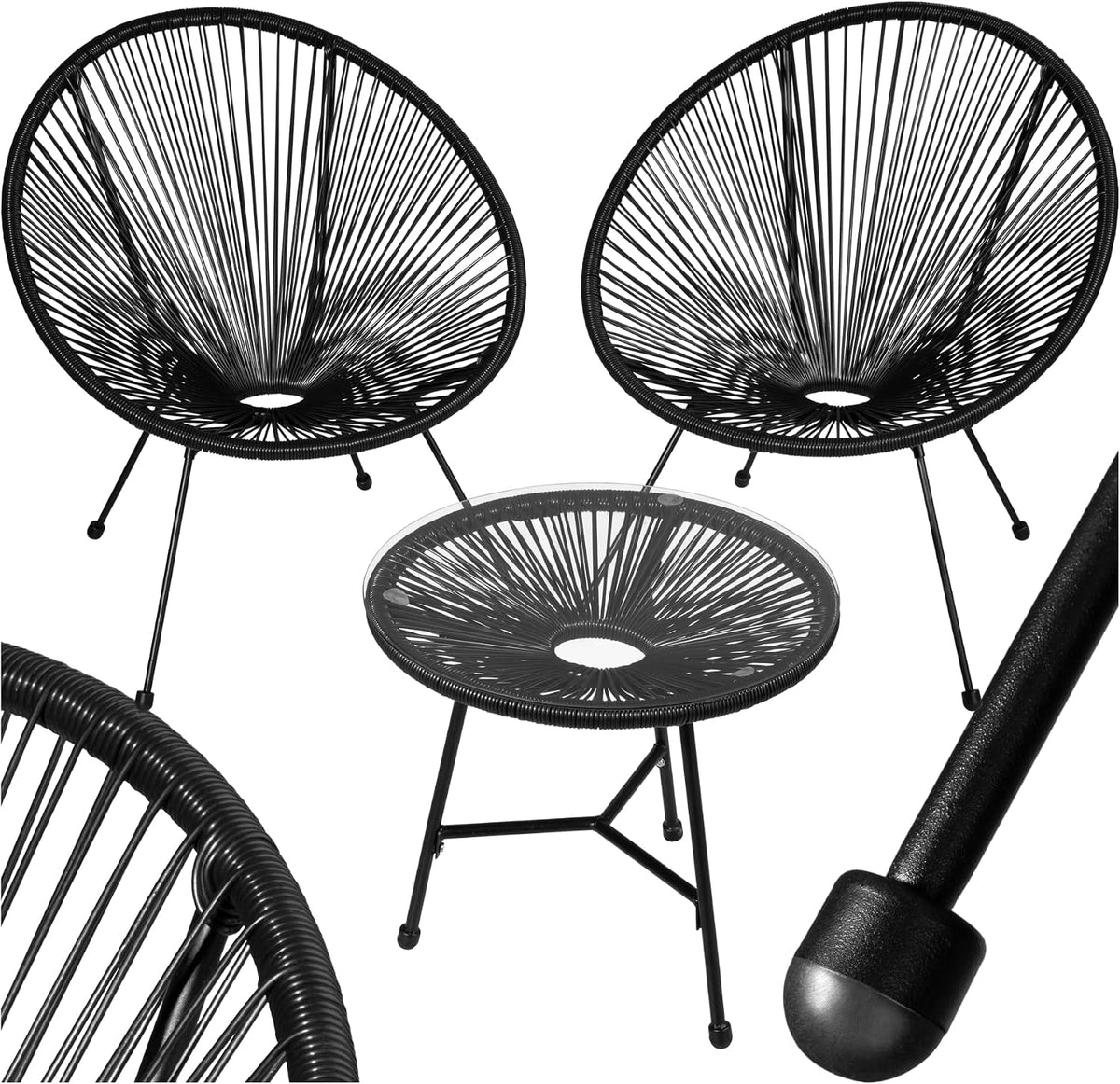 tectake Salon de jardin, Mobilier de Jardin Amenagement Balcon Terrasse, Structure en Acier lâqué époxy, verre
