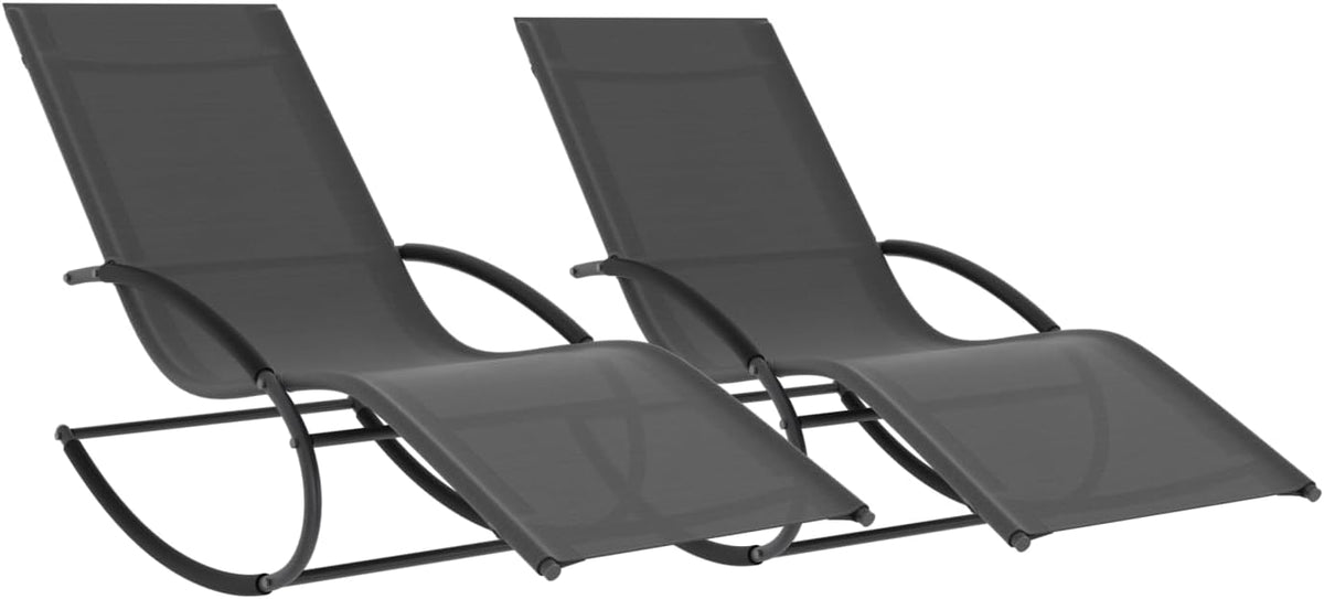 Bain de soleil, 85 cm, transat de Jardin à Bascule Malawi Gris Anthracite et Toile Grise, IDMarket, 154 cm, 59 cm, 100kg