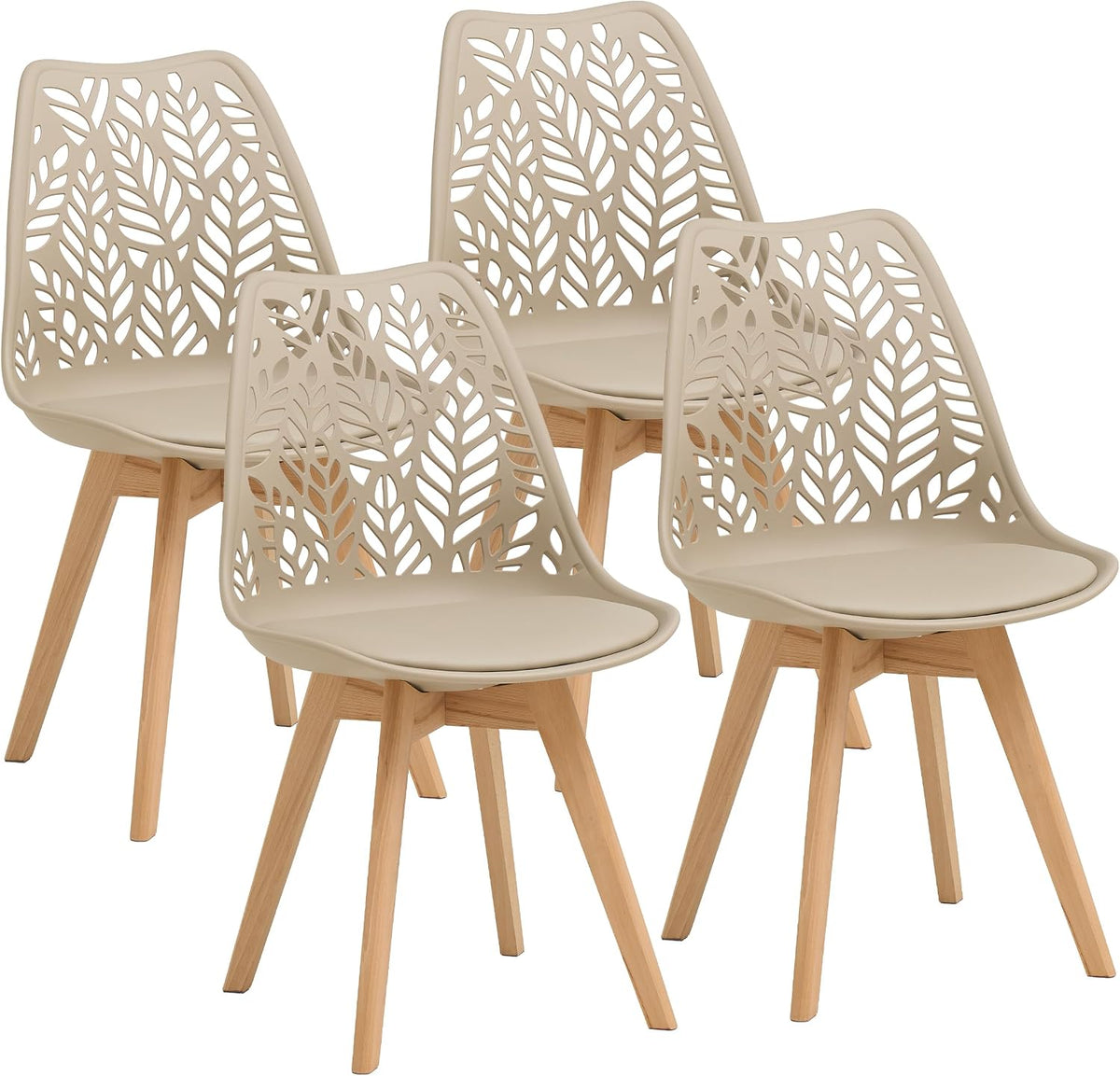 Chaise, Pieds en Bois de hêtre, 48, 5 cm, pour la Cuisine, 42 cm, 82, 5 cm, Dossier ajouré, Le Salon et la Salle à Manger-Kaki, GrandCA HOME