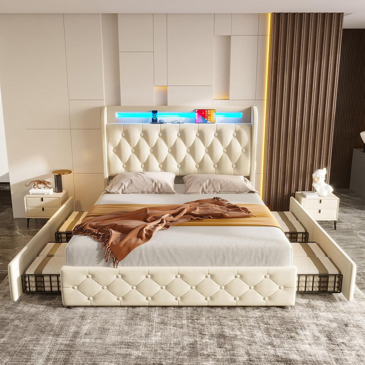 Cadre de lit, 215 × 143, 5 × 120 cm, télécommande, Lit Coffre Design Moderne pour Rangement Efficace et Décoration Chic de Chambre, SHUGUANG