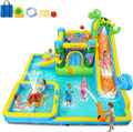 Châteaux gonflable, Toboggan Aquatique Gonflable avec Ventilateur pour Enfants de 3 Ans et Plus, AKEYDIY, Parc Aquatique Dinosaure avec 2 toboggans