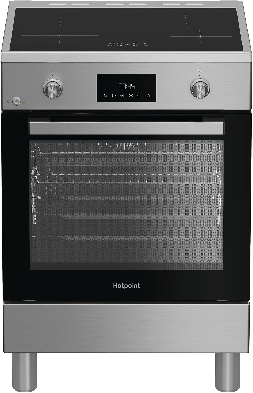 Cuisinière, acier inoxydable, éclairage LED, 60 × 60 cm, Hotpoint, 4 niveaux, H6I8LMSAX, 72L, Ariston H6I8LMSAX, commande tactile, fonction gril