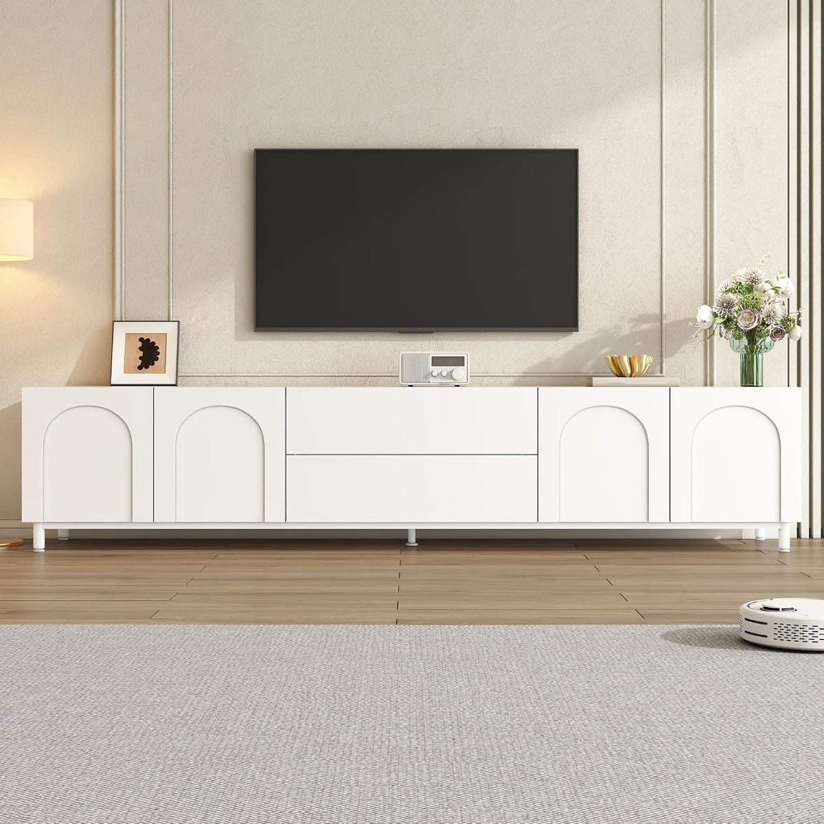 Meuble TV, Table Téléviseur Salon avec Rangement, 180 × 40 × 48 cm, Pieds en Acier, Letenbin, 40 kg, 180 cm, 180 L, 40 l, Charge maximale: 40 kg