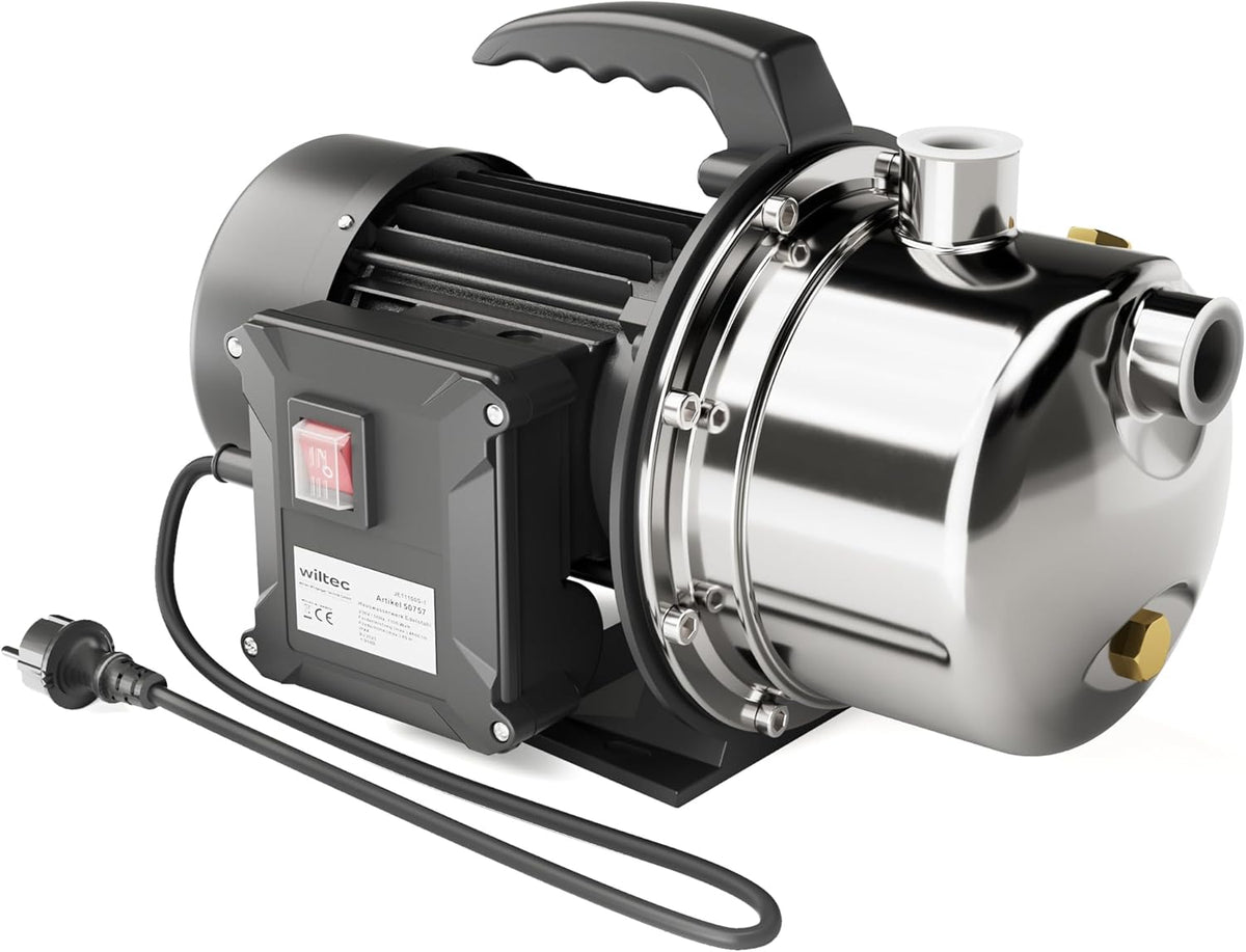 WilTec Lit, avec Câble de 2 m, acier inoxydable, 360 × 225 × 245 mm, JET110S Pompe à eau domestique portable et de jardin, 1100 W, 4600 L