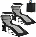 LIFERUN Bain de soleil, pliable, 5 niveaux, Lot De 2, Dossier 5 Positions, réglable, avec Toit, Chaises Longues Pliables