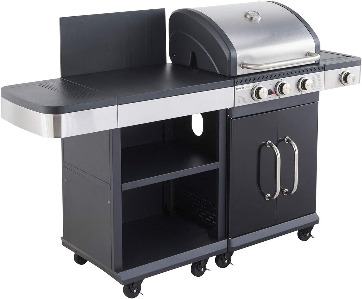 Cook'in garden Barbecue, Cuisine Modulable FIDGI 3, 60 × 42 cm, acier inoxydable, 11, 5 kW, 112cm, 42cm, 108cm, 3 brûleurs