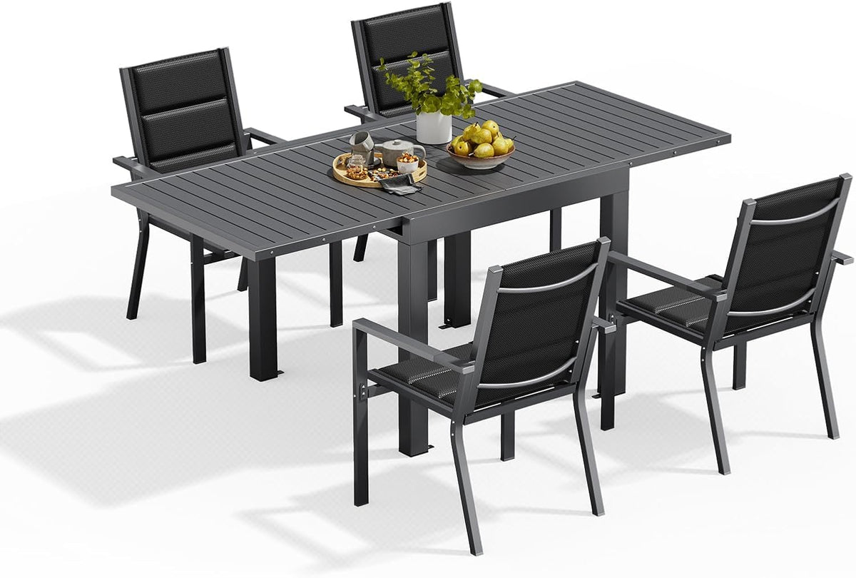 Devoko Ensemble salle à manger, Salon de Jardin Exterieur 4 Personnes, 80 × 80 × 75 cm, 4+1 Mobilier de Jardin Aluminium, 80-160CM