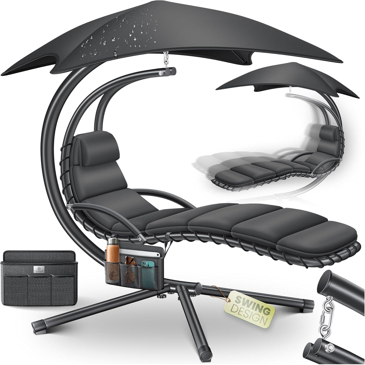 Bain de soleil, 120 kg, réglable, acier inoxydable, KESSER, 42 mm, 200 cm, 64 cm, 6 cm, B100 cm, supporte jusqu'à 120 kg, H200 L194, hamac