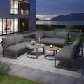 Yihomfy Salon de jardin, Lounge pour Terrasse, réglable, Canapé d'angle, Fer Galvanisé, Pieds Réglables, Accoudoirs Tressés, Balcon