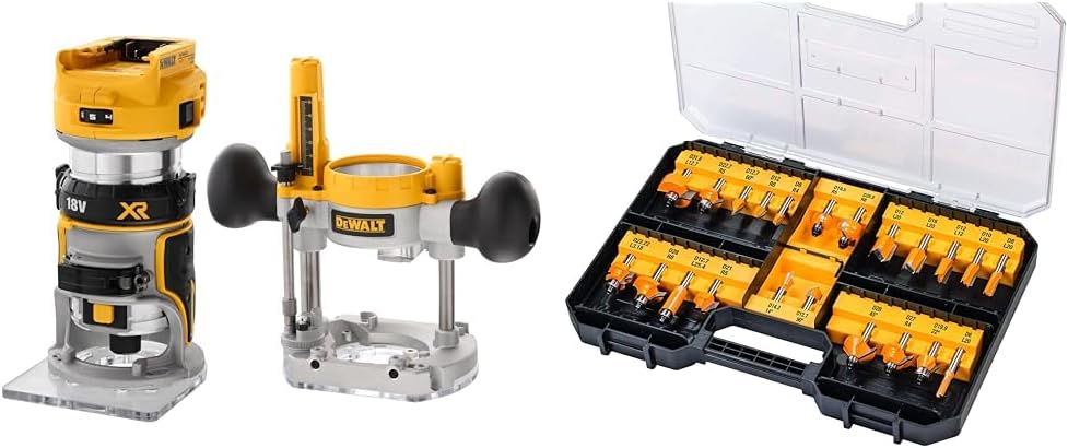 Fraise à rainurer, Affleureuse Défonceuse Brushless XR 18V, DeWalt, DT90017-QZ, 55mm, 8mm, Plongée 55mm & Coffret 22 Fraises de Défonceuse