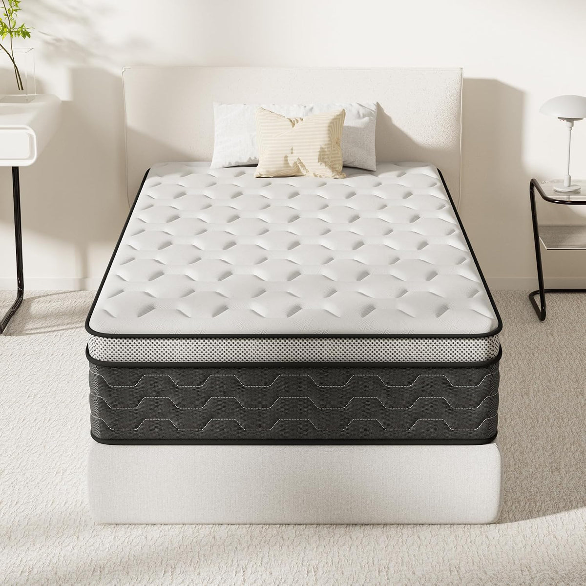 Matelas, 90 × 190 cm, DEWINNER, 90 × 190 × 30cm, 7 zones, épaisseur de 30CM, Ergonomique, Respirant, Confort Ultra Moelleux, Soutien à Haut Rebond