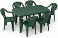 Ensemble salle à manger, 137 × 85 × 72 cm, 6 chaises avec accoudoirs empilables et 1 table rectangulaire pour jardin, Tomaino, 79 cm, vert