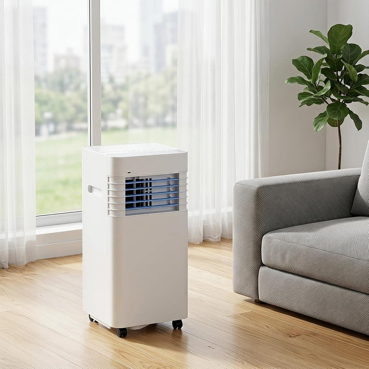 GIOFEOIK Climatiseur portable, 14 000 BTU, télécommande, 5000 BTU, 2 vitesses, affichage numérique et mode ventilateur, minuterie 24 h, réglable