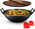 Wok, Couvercle en Bois, Compatible avec Plaques de Cuisson Électriques et Induction, 5, 5 L, Nutrichef, 43, 4 cm, 29, 1 cm, 4, 6 cm, 248 °C