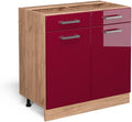 Rangement sur pied, 80 cm, Meuble Cuisine R-Line, Vicco, 81, 6 cm, 46 cm, 16 mm, 80cm, Rouge Brillant