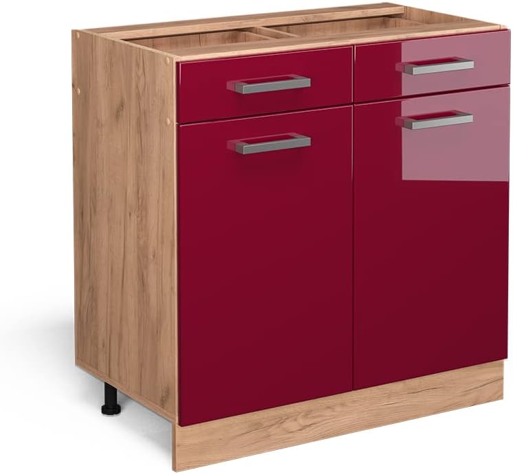Rangement sur pied, 80 cm, Meuble Cuisine R-Line, Vicco, 81, 6 cm, 46 cm, 16 mm, 80cm, Rouge Brillant