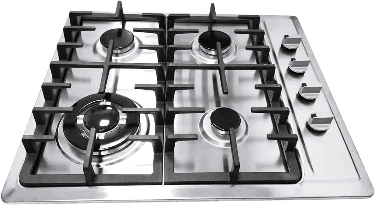 Plaque de cuisson KOLHGNSE, 590 × 510 mm, camping, acier inoxydable, 59 × 51 cm, 3 kW, 1, 75 kW, 1, 0 kW, 3, 0 kW, 4 brûleurs, 4 flammes