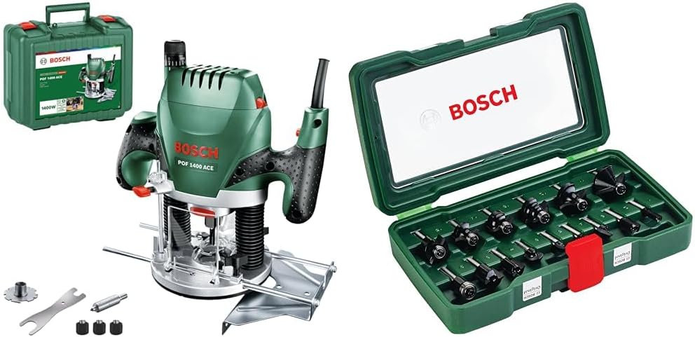 pour le bois, 10 mm, avec régulation électronique, 1.400 W, 4 pouce, 1400W, POF 1400 ACE, Défonceuse, Bosch Home and Garden