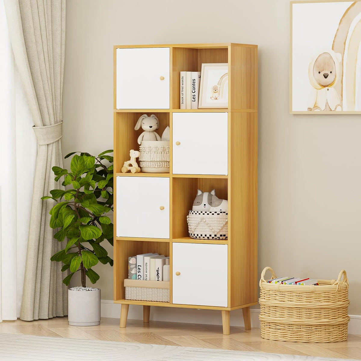 Bibliothèque, 30 × 30 × 28, 5 cm, Lvhcmfohm, 64.5 × 30 × 138cm, 4 Portes, Meuble de Rangement, Chêne