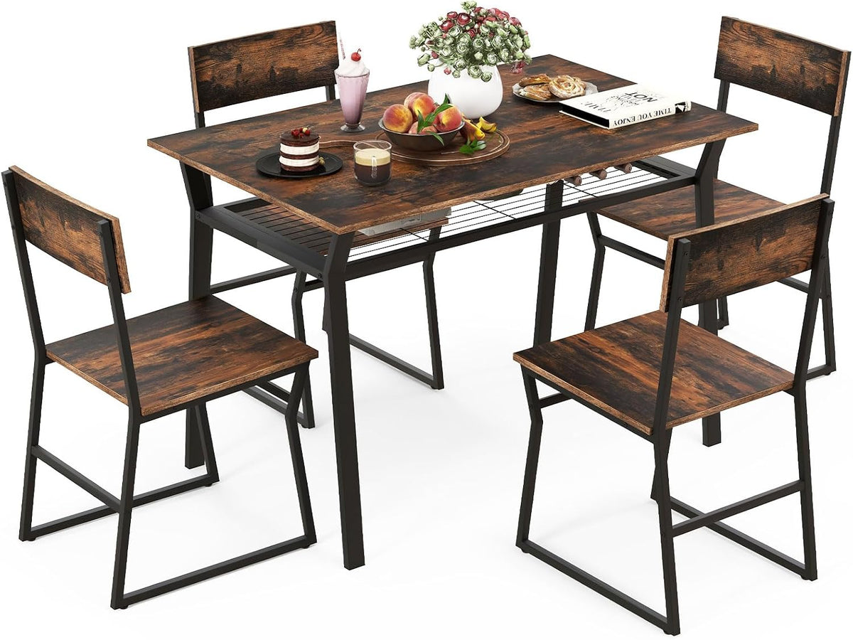 Ensemble pour salle à manger, Cadre en Métal Noir, Cuisine, Table à Manger avec 4 Chaises, 110 cm, COSTWAY, 70 cm, 9 cm, 110 × 70cm, Salon