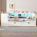 Cadre de lit PUGSDRLY 90x200cm 90x200, Canapé Lit avec 2 Tiroirs et éclairage LED, pour Enfant Adolescent Adulte, 90 × 200cm, Blanc, portable