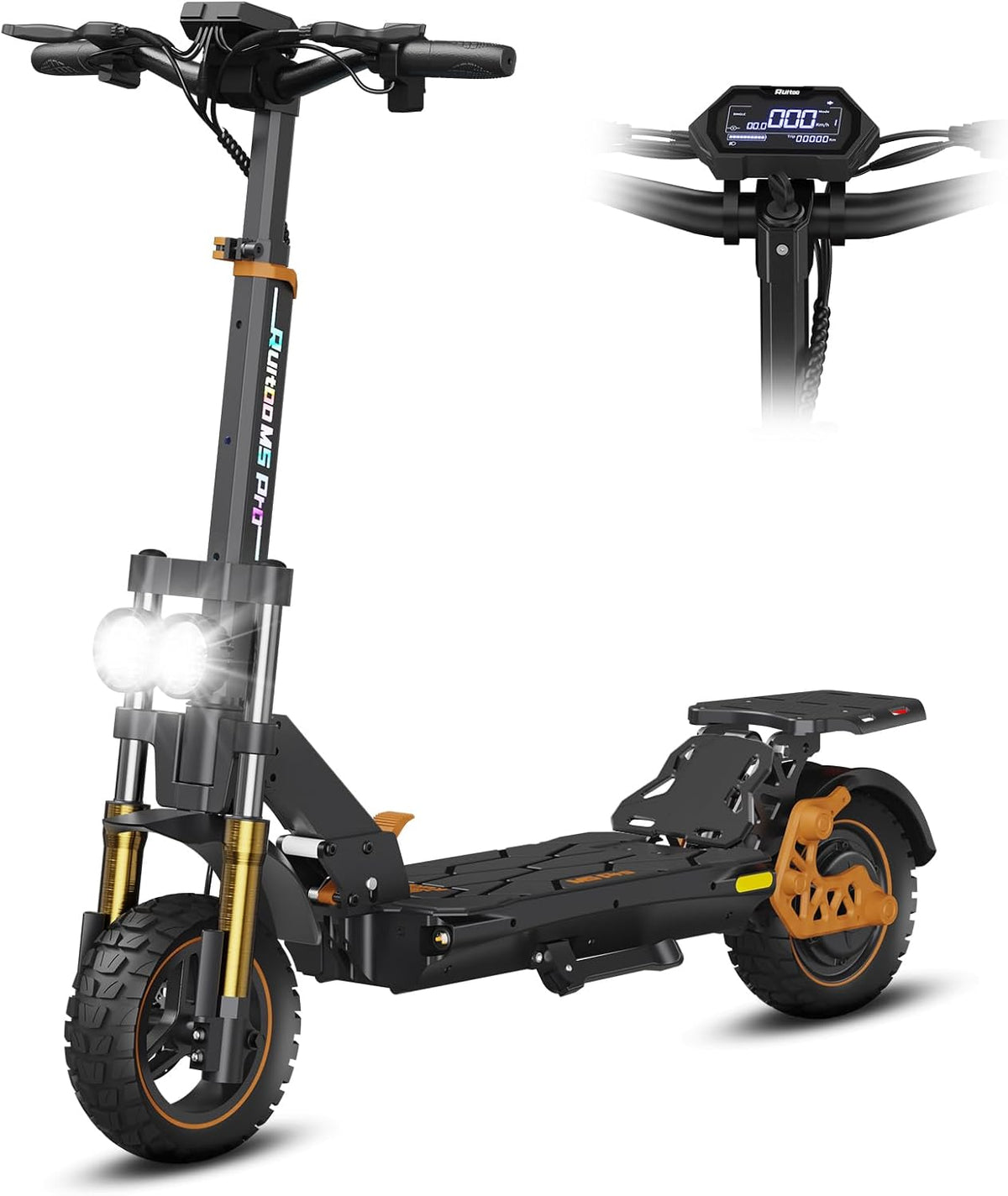 Ruitoo Trottinette électriques, Batterie 48V 20.8Ah, 10 Pouces, 3 Mode, Pneus Tout-Terrain 10 Pouces, 3 Mode de Vitesse, 75-80KM, éclairage LED