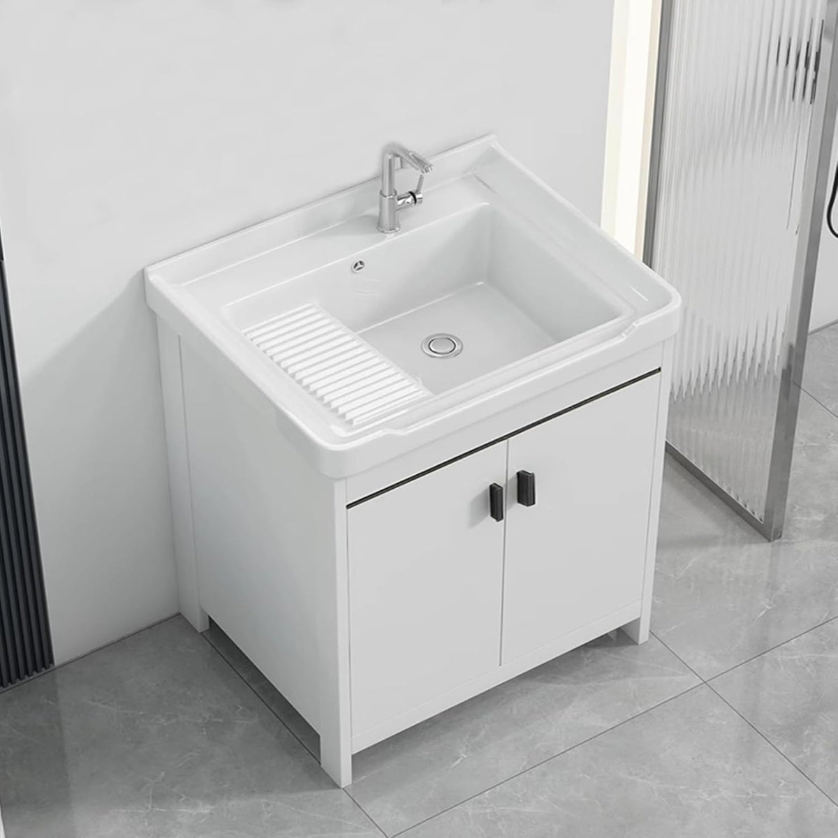 Meuble sur pied, station de lavage à assemblage rapide pour garage, Meuble de salle de bain avec lavabo en céramique, acier inoxydable, YZJJ