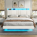 Lit KIMENICH 140x190, 140 × 190 cm, télécommande, éclairage LED, réglable, PU Blanc, minuterie, Effet Flottant