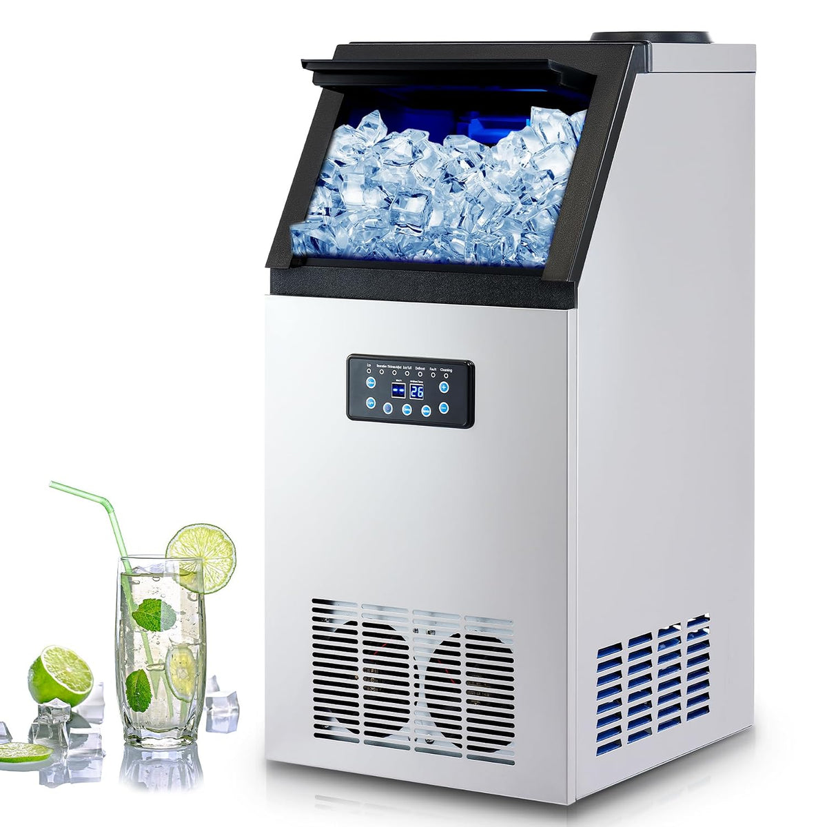 CO-Z Machine à glaçons, Machine à Glace en Acier Inoxydable avec Unité de Stockage de Cubes de 10 kg, pour la Maison Bar Bureau Café Restaurant