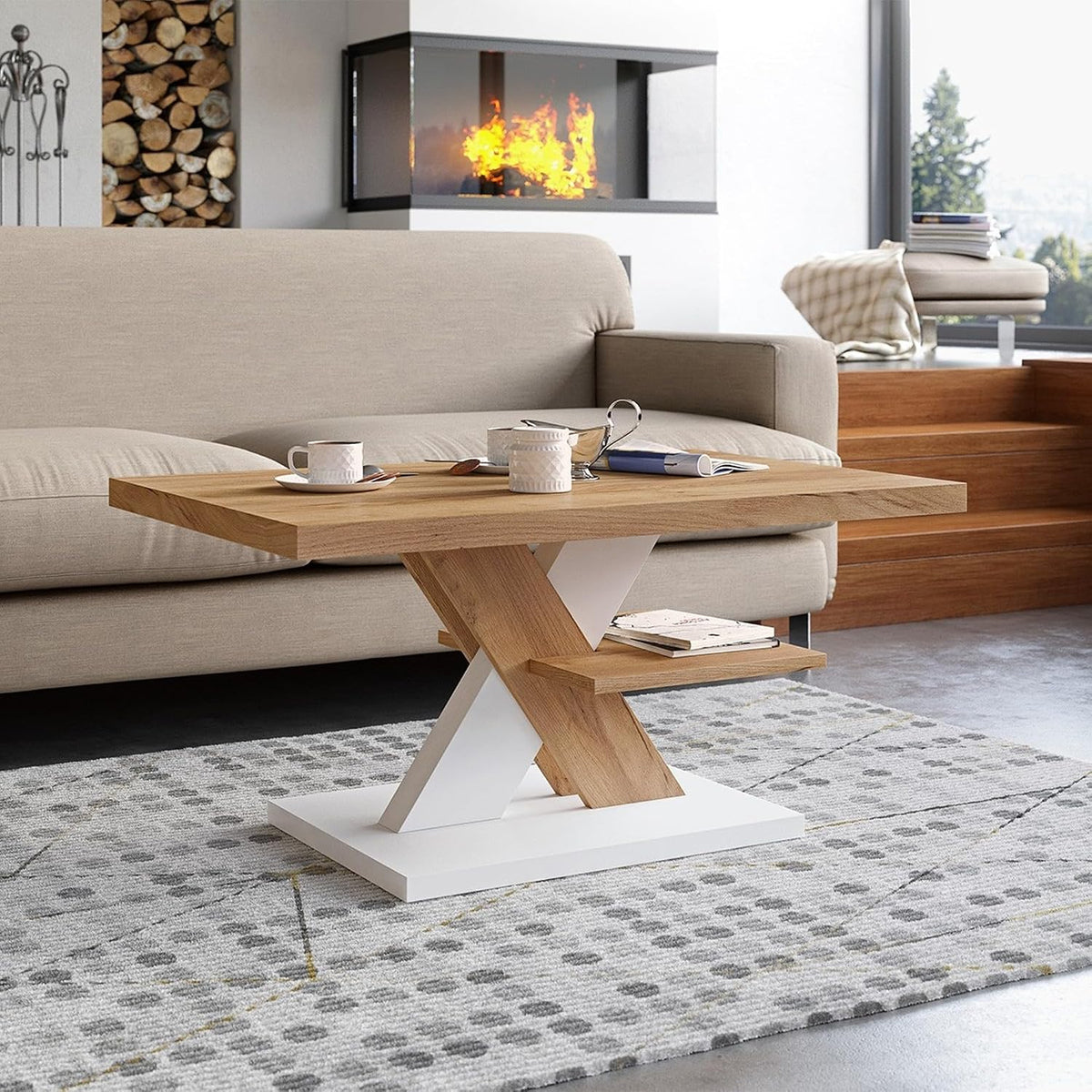 Table basse Viosimc, 90 × 60 × 45 cm, télécommande, 90 × 60 cm, Étagère Intégrée, Style Scandinave Moderne