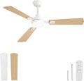 ZMISHIBO 3000K-6000K Ventilateur de plafond, 132 cm, télécommande, 6 Vitesses, 10 cm, 20 cm, 2 Tiges, éclairage LED, Blanc+Noyer, minuterie