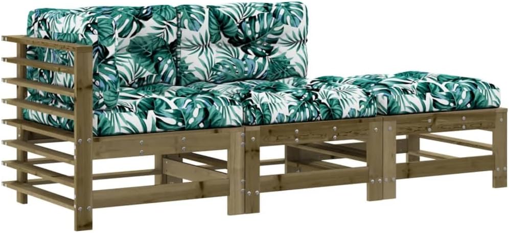 Salon de jardin, Ensemble de canapés de jardin 3 pièces en bois de pin imprégné, PUGYNBK, 57, 5 × 63, 5 × 60 cm, 63, 5 × 63, 5 × 60 cm, 60 × 60 × 12 c