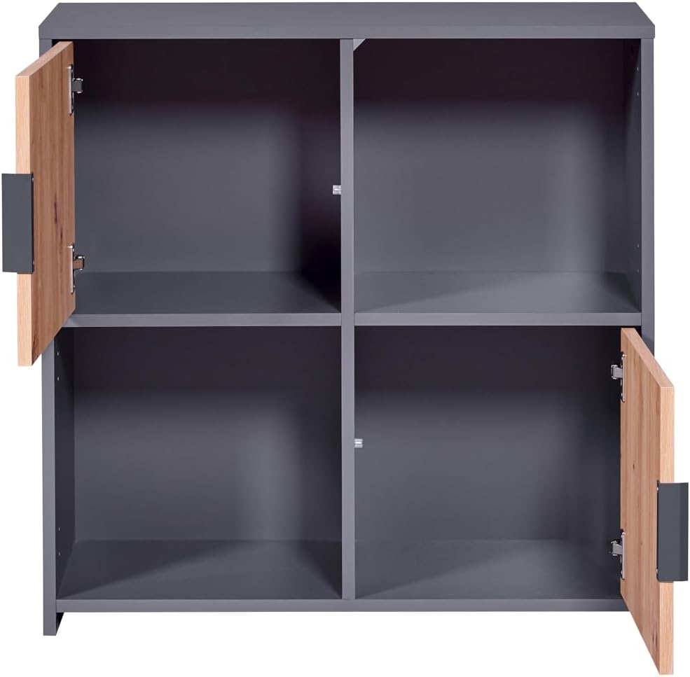 Commode Inter Link, 77 × 30 × 76 cm, Bois Composite, Étagère sur Pied -pour Chambre, 2 Portes, Pepeto 2T, Buffet, Salon, Chêne Artisan, Anthracite