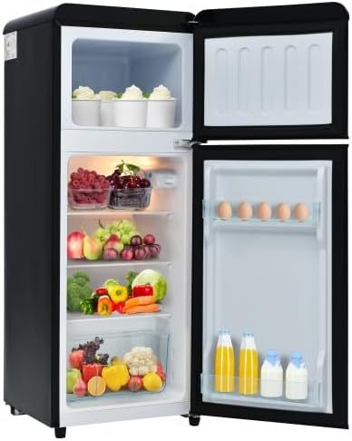 Merax Réfrigérateur, 45 dB, éclairage LED, 106L, 60L, 46L, volume total de 92 litres, volume de congélation de 28 litres, 181 kWh/an