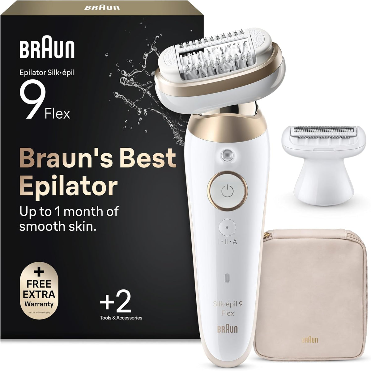 Braun Épilateur et accessoires, 0, 5 mm, Epilateur Electrique Femme Silk Epil 9, 9-041 3D, Blanc et Or