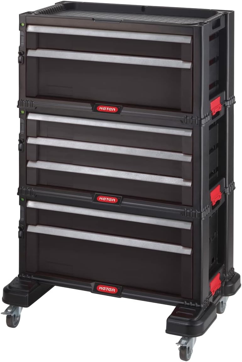 Armoire Keter, roulettes Pivotantes Amovibles avec Freins, 59, 9 × 37, 8 × 74.2 cm, Servante d'Atelier pour Petits et Grands Outils, 7 Tiroirs, 70kg