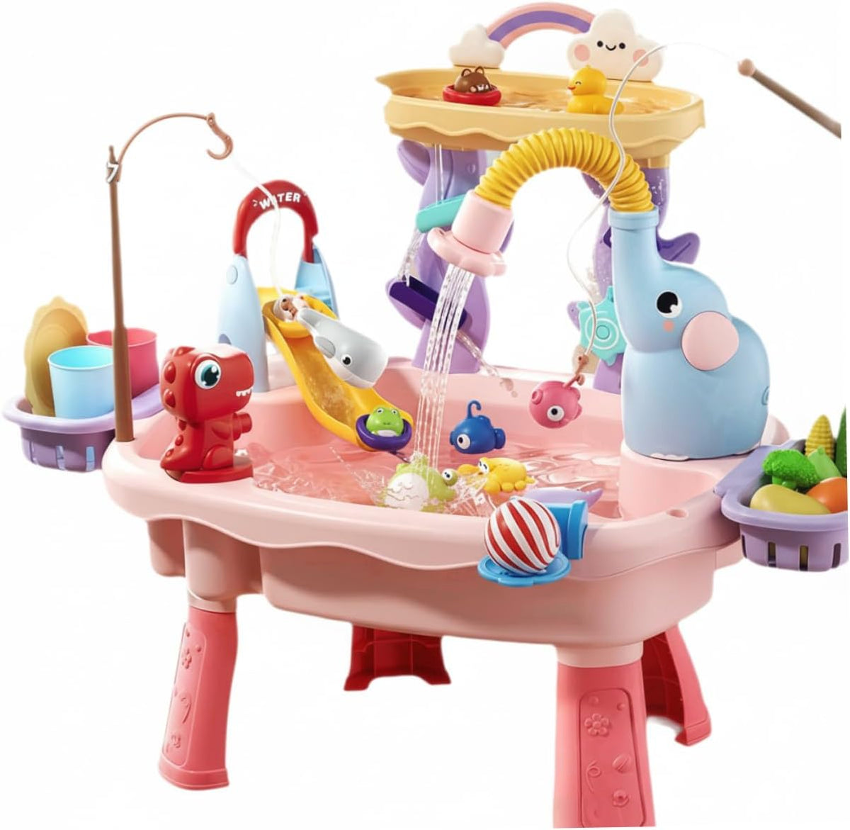Jeux d'eau, Table à Eau pour Enfants, Jouets de Sable Double Couche 6 en 1 avec système recirculation, Hotainoys, Jouet sensoriel pour Enfants