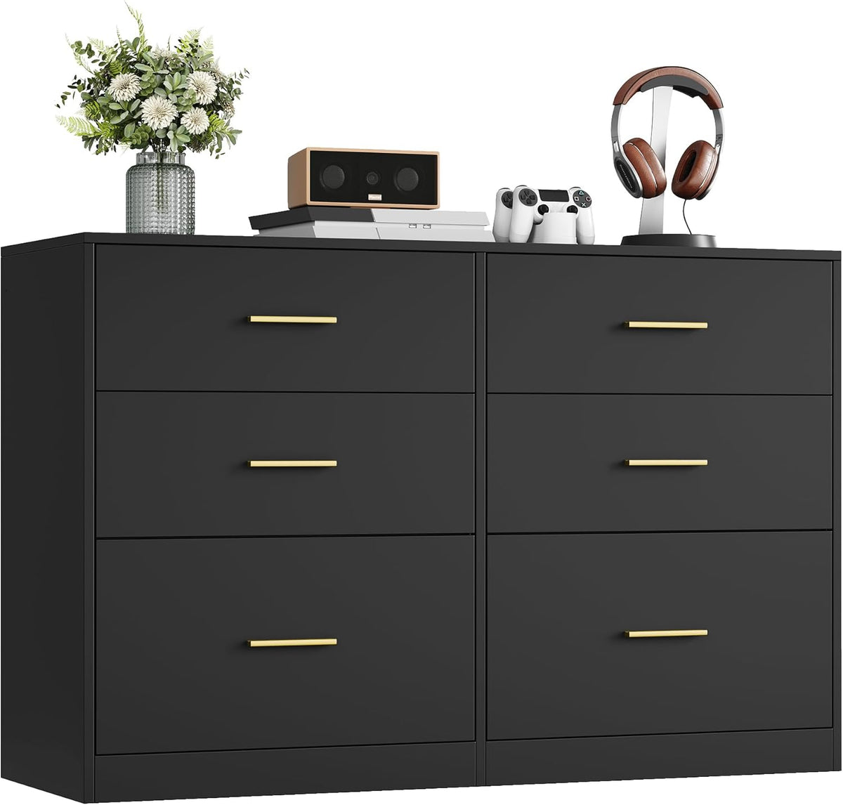 Meuble TV, Commode de Chambre, 40 × 119 × 78 cm, MDF, VASAGLE, Noir d'encre LTS416BC01, 6 Tiroirs, Custos Collection, Style Moderne