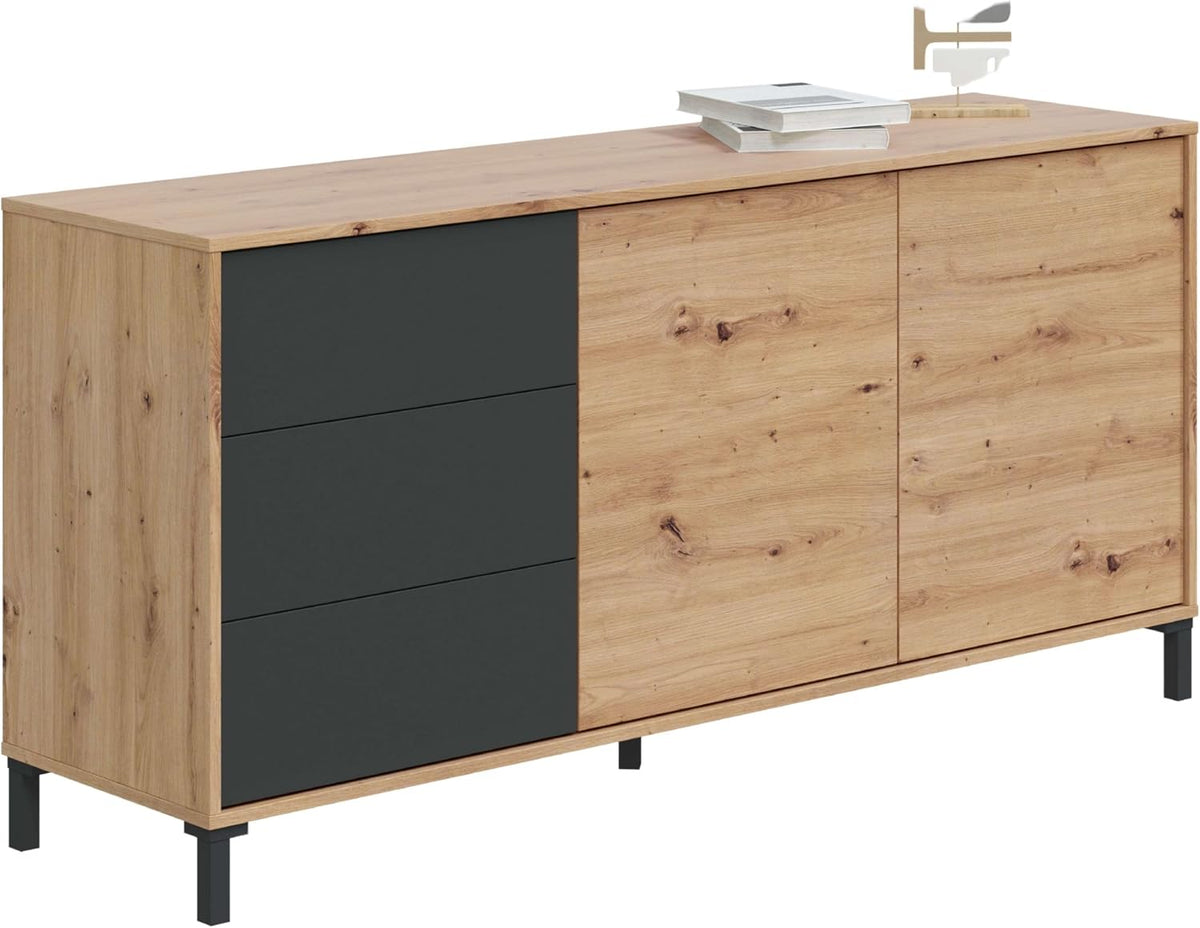 Buffet, réglable, 154 × 74 × 41 cm, Habitdesign, 74 × 154 × 41 cm, 10 × 45 × 30 cm, 10, 5 cm, l x H x P, 2 Portes, 3 tiroirs
