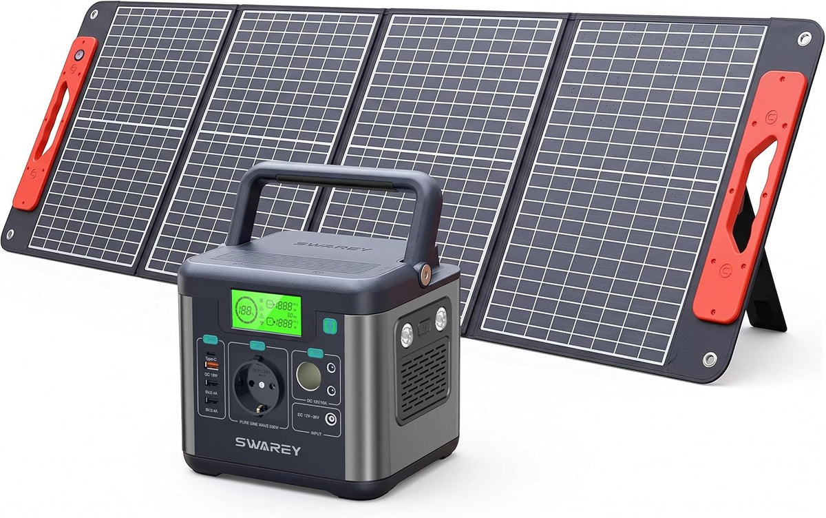 Groupe éléctrogènes, Pour Camping, Générateur 300W 222Wh + Panneau Solaire Pliable 100W, 19 × 17 × 16 cm, SWAREY, 45, 5 × 42 × 6 cm, 240V, 12V, 65W