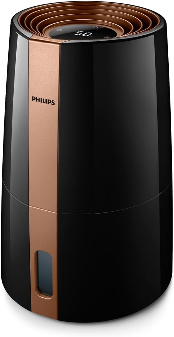 PHILIPS Humidificateur pour chambre simple, 300 ml, 45m2, 300ml, Humidificateur d'air 3000, Jusqu'à 45m2, Noir, réservoir d'eau