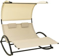 KUREOVDG Bain de soleil, Chaise longue double avec toit pare-soleil en textilène crème, 139 × 180 × 170 cm