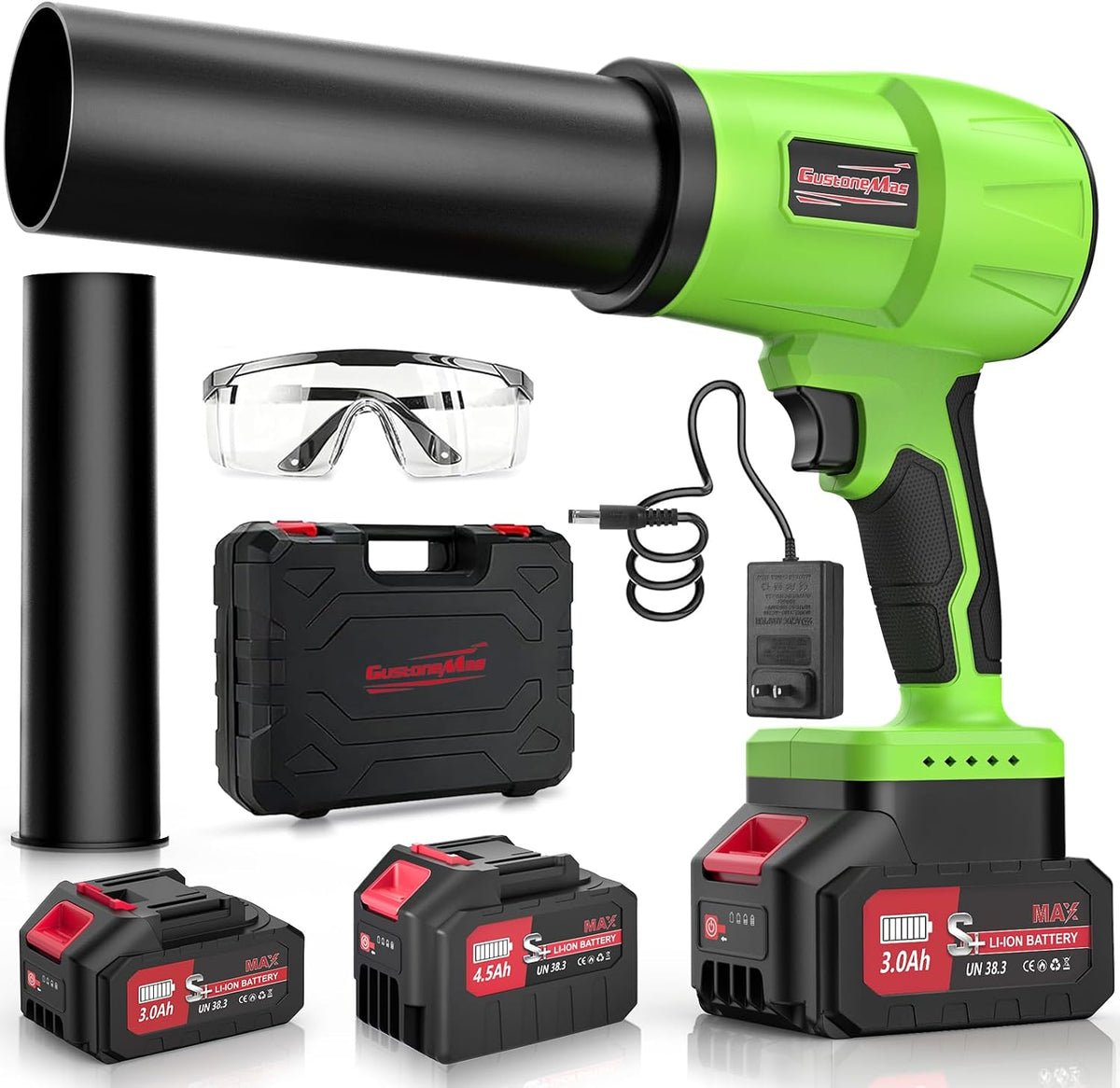 GustoneMas Souffleur de feuilles, souffleur électrique portable pour nettoyage de terrasse, 980 000 tr/min, vitesse réglable, 21 V