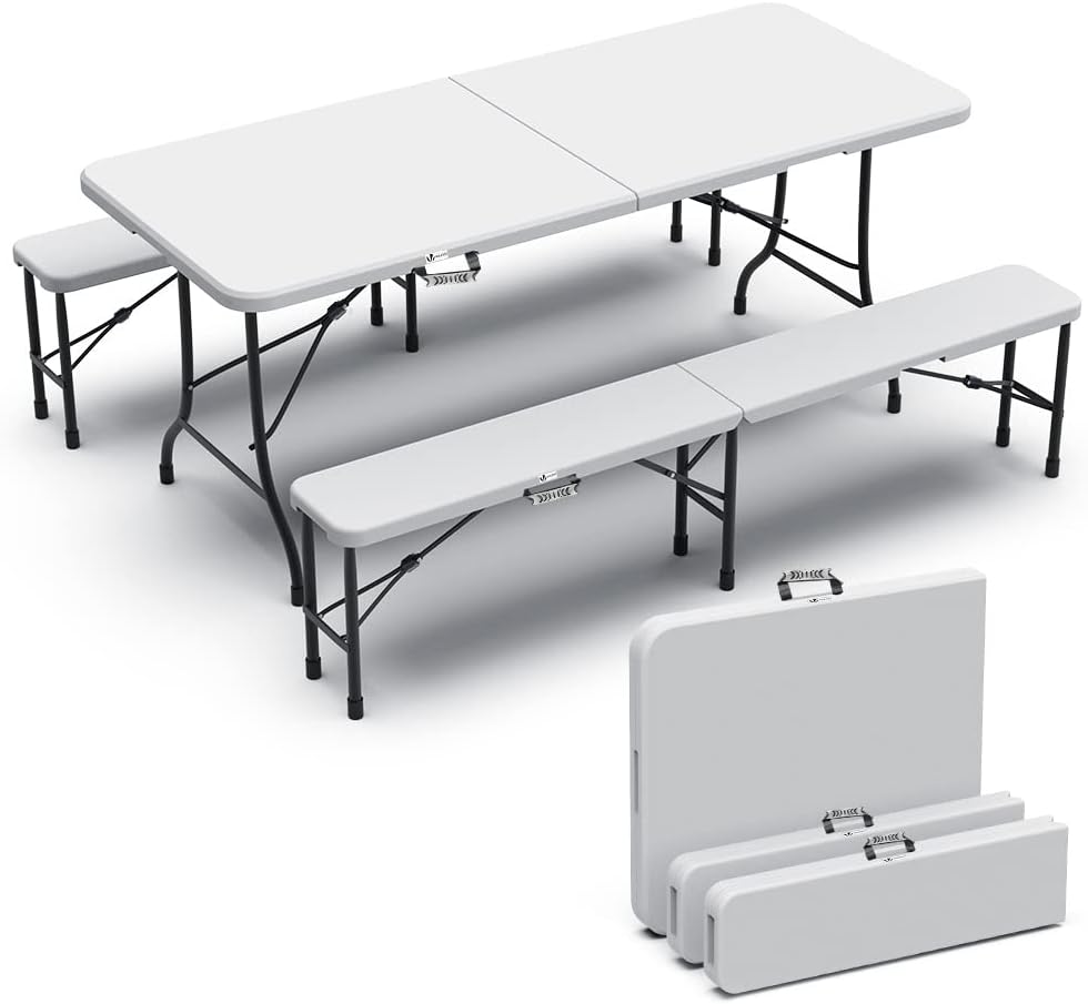 Table de pique-nique, pliable, 180cm, Le Camping, vounot, 180 × 75 × 72cm, 90 × 75 × 8.6cm, 180 × 25 × 42cm, 90 × 25 × 9cm, 27.4kg, portable
